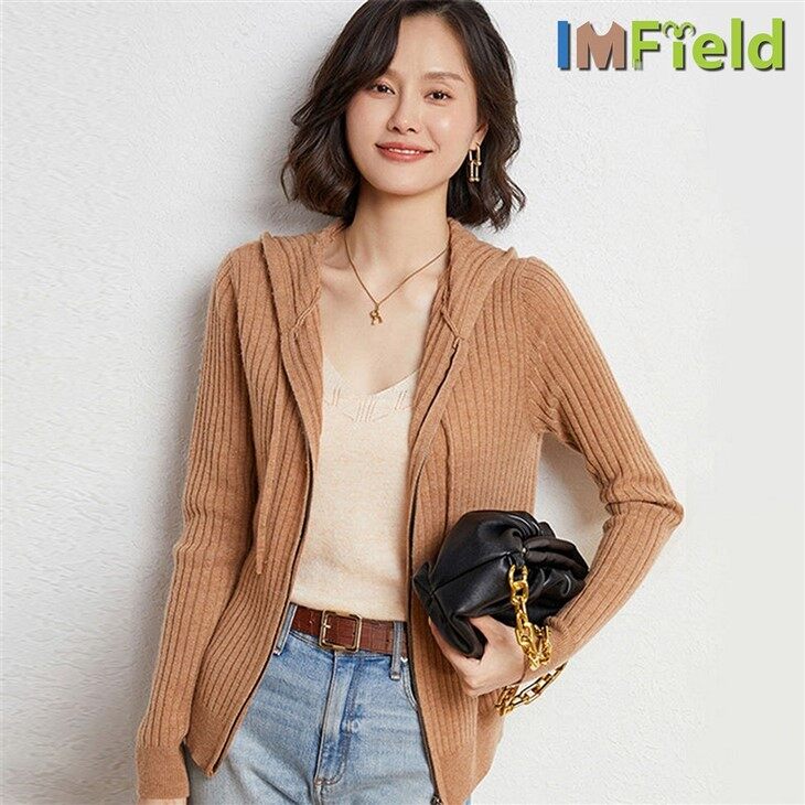 Women Long Sleeve Casual 100 % Cashmere Zip Hoodie