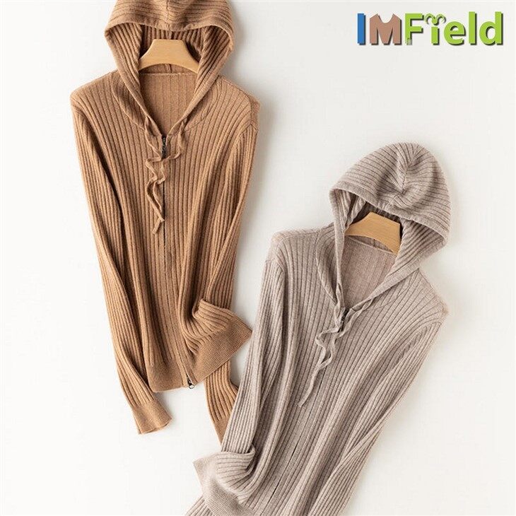 Women Long Sleeve Casual 100 % Cashmere Zip Hoodie