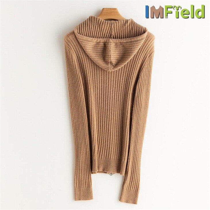 Women Long Sleeve Casual 100 % Cashmere Zip Hoodie
