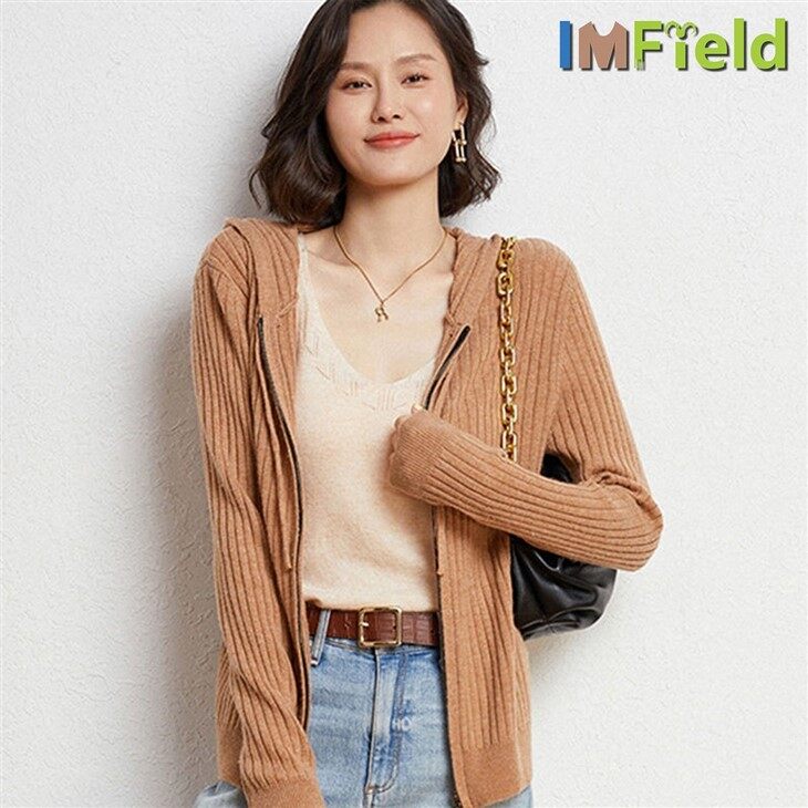 Women Long Sleeve Casual 100 % Cashmere Zip Hoodie