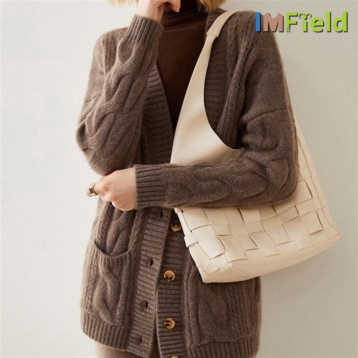 Women Loose Knit Medium Length Cashmere Merino Wool Cardigan Sweater