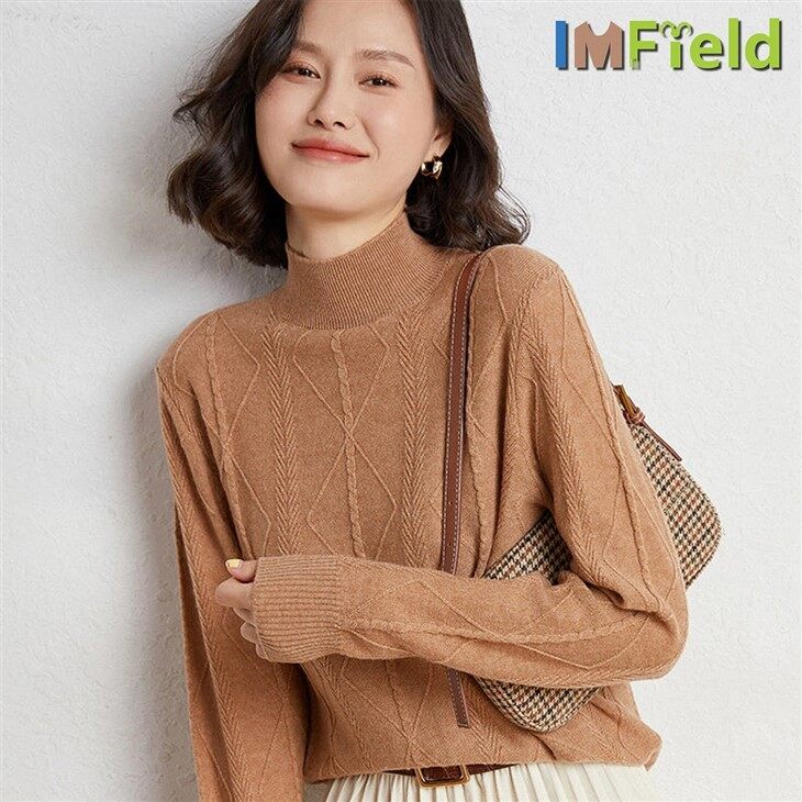 Women Stylish Turtleneck Cable Knit Cashmere Sweaters