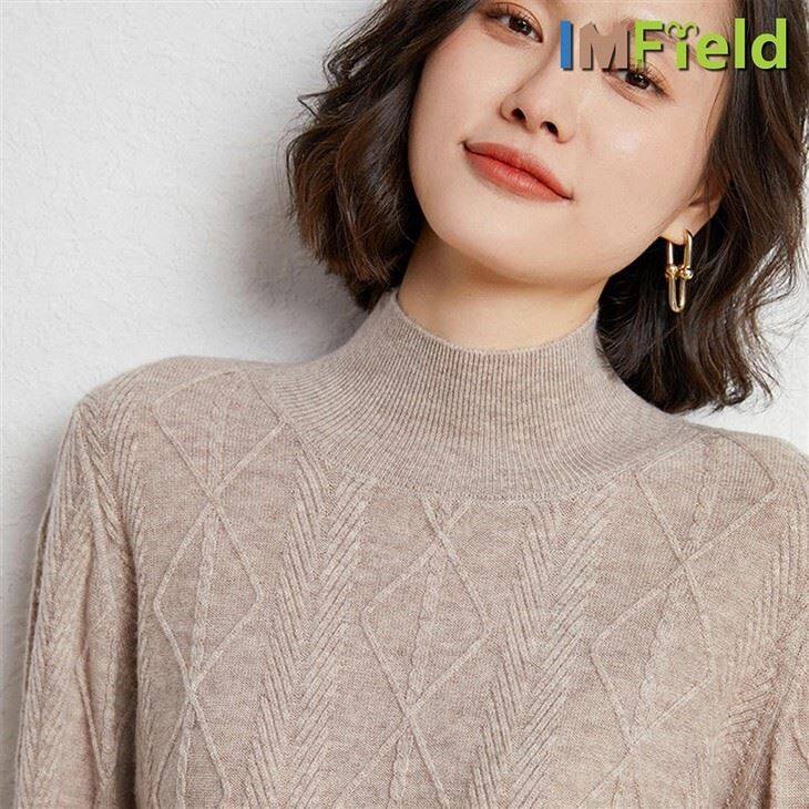 Women Stylish Turtleneck Cable Knit Cashmere Sweaters