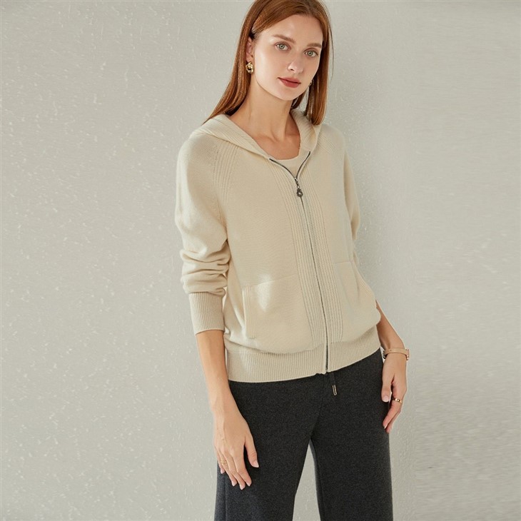 Womens Cashmere Zip Cardigan Sweater Hoodies