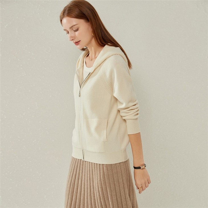 Womens Cashmere Zip Cardigan Sweater Hoodies