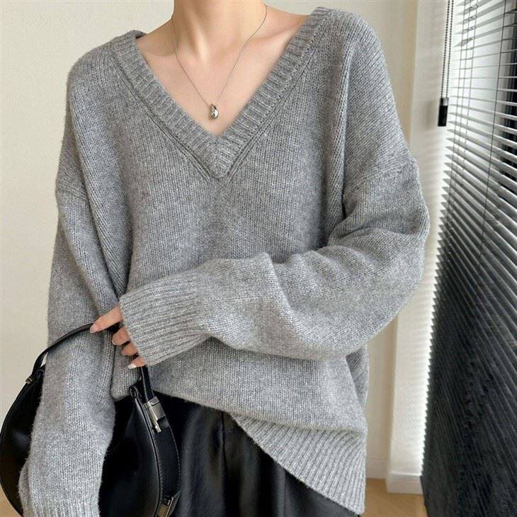 Womens Wool Deep V-Neck Sweater