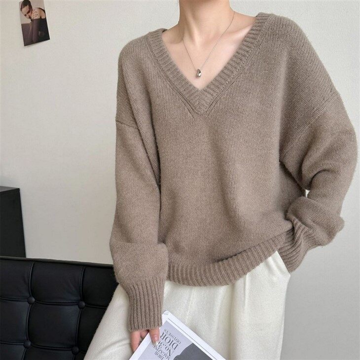 Womens Wool Deep V-Neck Sweater