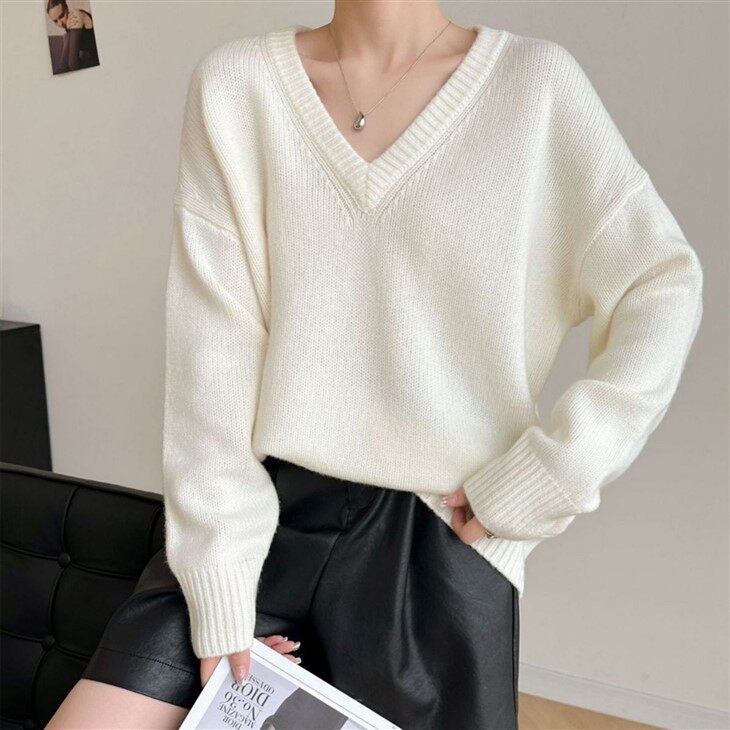 Womens Wool Deep V-Neck Sweater