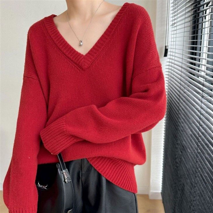 Womens Wool Deep V-Neck Sweater