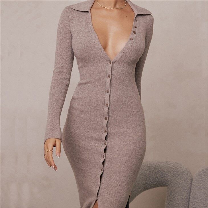 Uld cardigan lang sweater kjole til kvinder