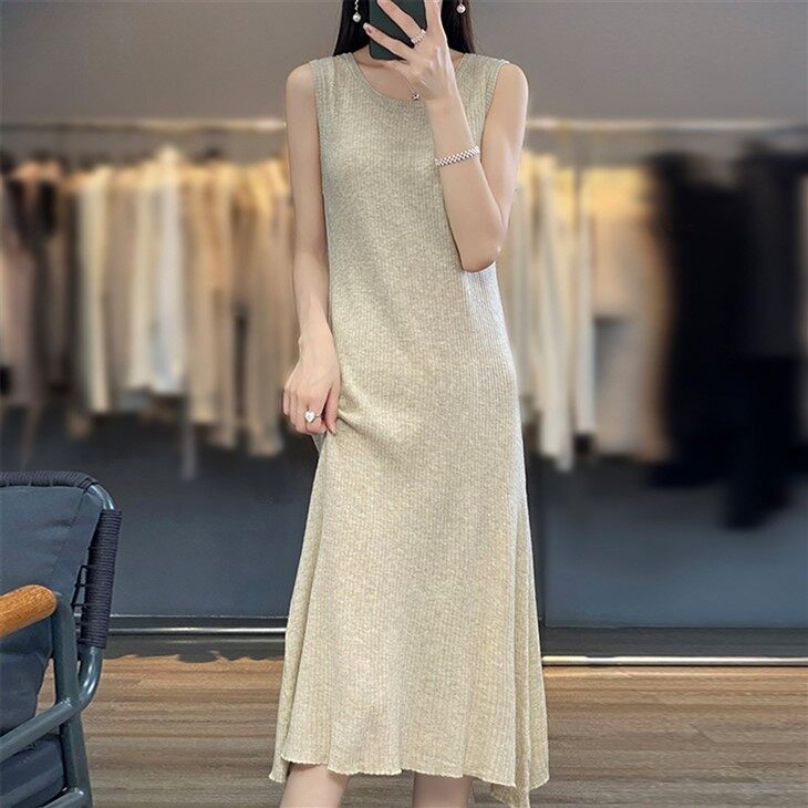 Wool Vest Knit Long Dress