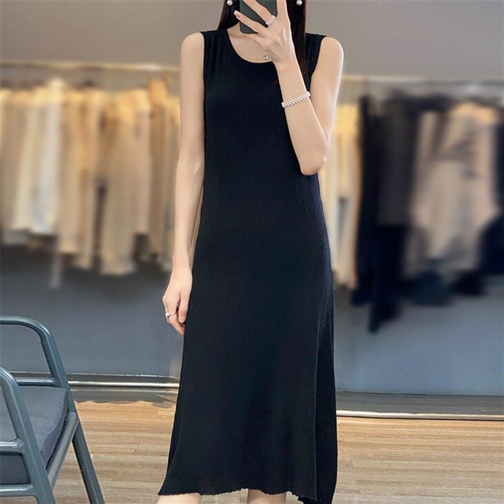 Wool Vest Knit Long Dress