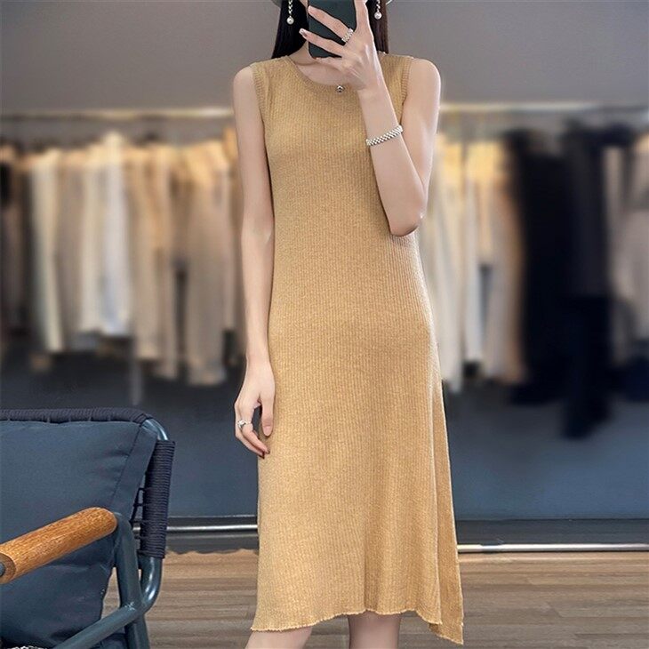 Wool Vest Knit Long Dress