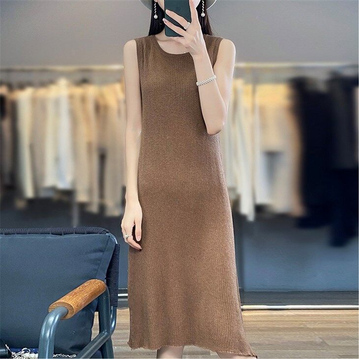 Wool Vest Knit Long Dress