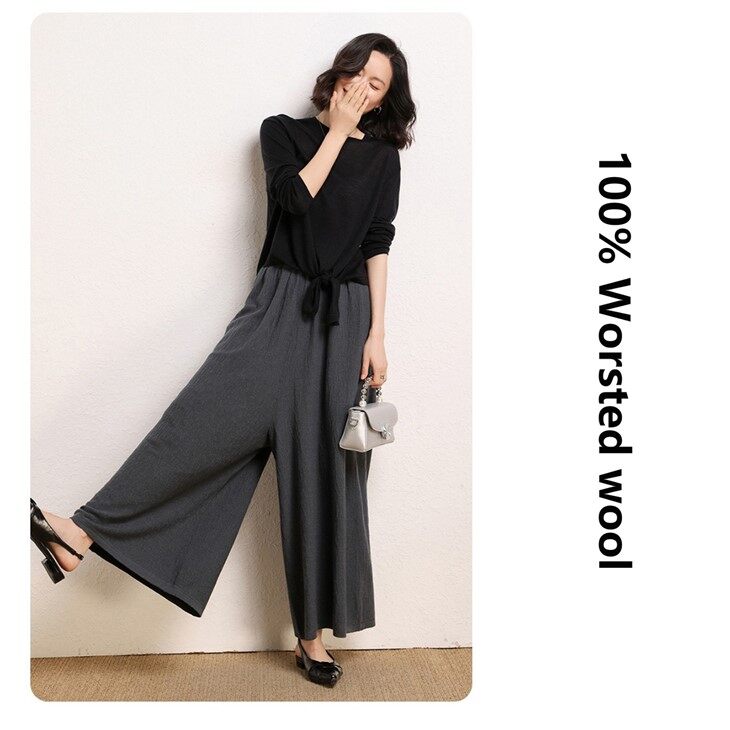 Worsted Wool Lightweight Straight-leg Women's Trousers
