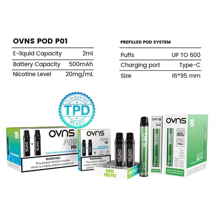 600 Puffs 2ML Replacable Pod Vape Pen 2% Nicotine