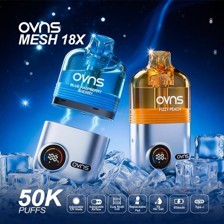 Sistema De Cápsulas OVNS MESH18 X 50 000 Inhalaciones: Resistencia De Malla Doble, Capacidad De 18 Ml, Pantalla Digital, Batería Recargable De 850 MAh,Tanque De E-líquido Visible suppliers