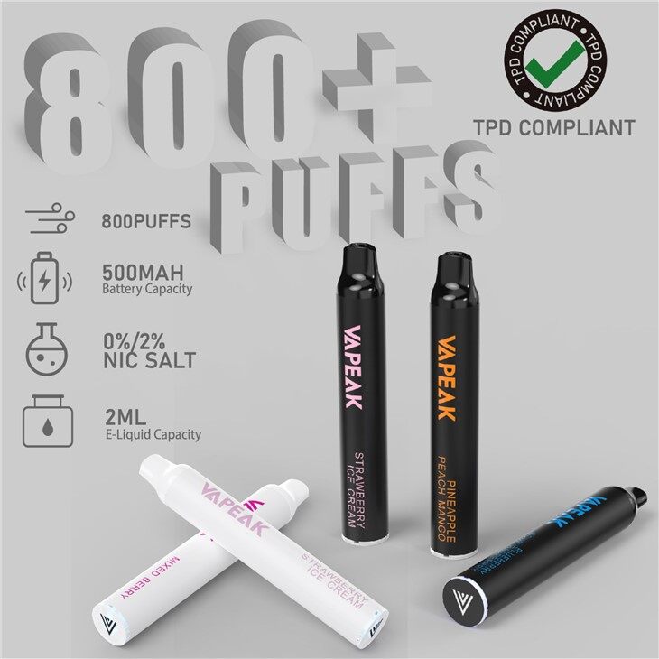 Pluma Disponible Certificada TPD De Vape De 800 Soplos