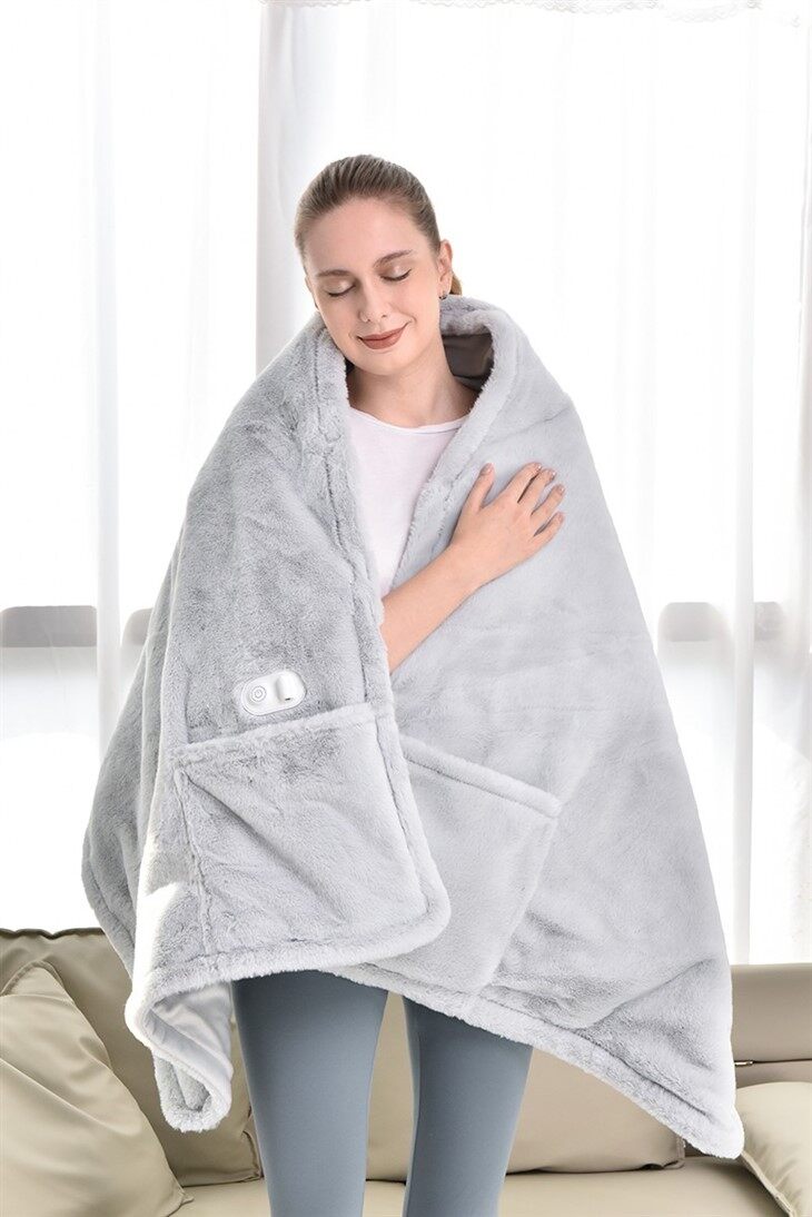 Faux rabbit fur heated blanket