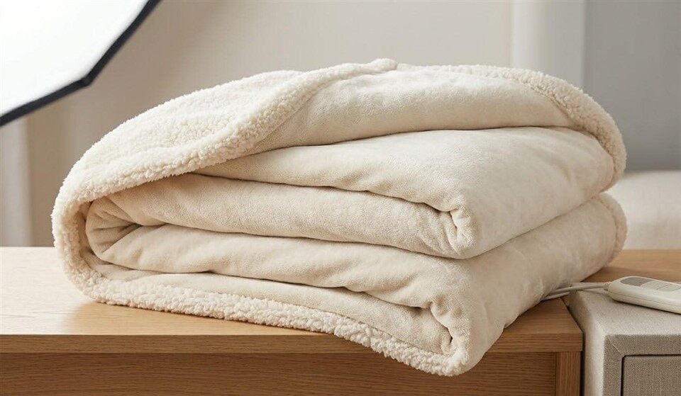 Plush full size sherpa and fleece heated blanket with soft layered folds