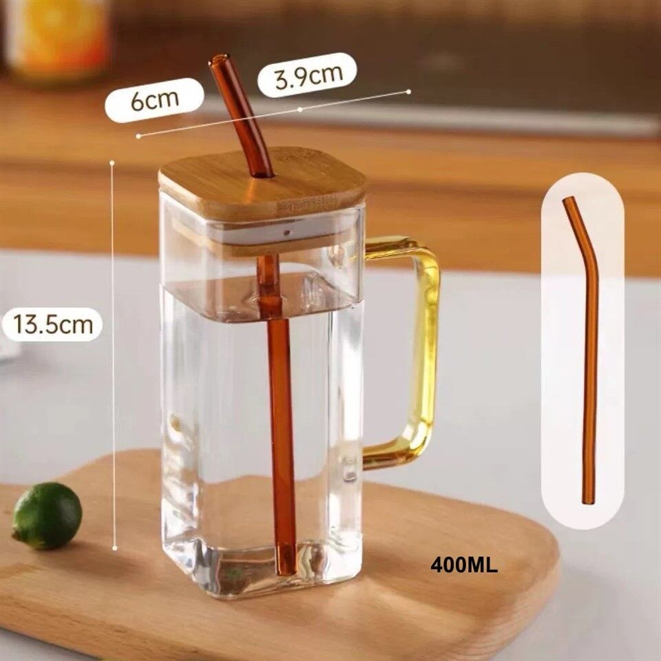 Glass Jar With Wooden Lid And Straw