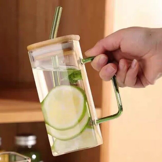Glass Jar With Wooden Lid And Straw