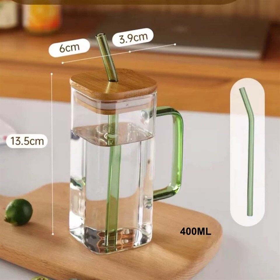 Glass Jar With Wooden Lid And Straw