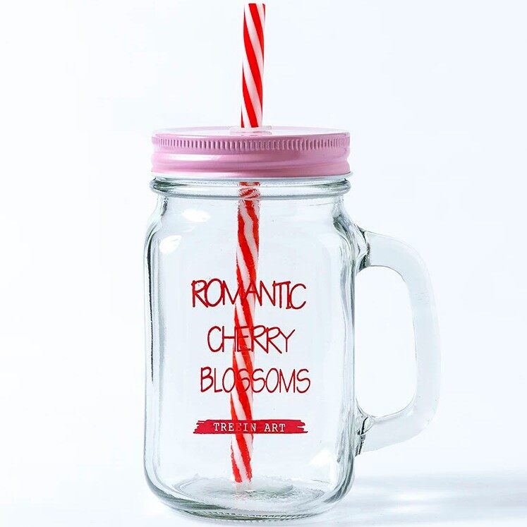 Glass Mason Jar With Straw