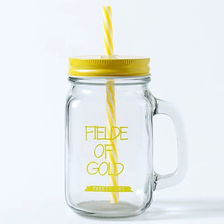 Glass Mason Jar With Straw