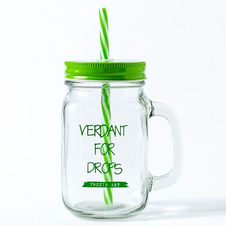 Glass Mason Jar With Straw