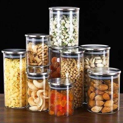 ステンレス鋼の蓋付きのガラスキャニスター