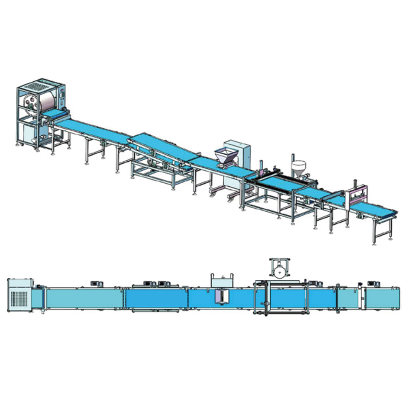 Sistema industrial de fabricação de pastelaria em camadas