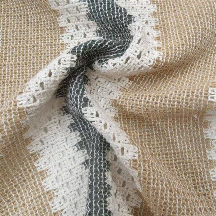 Beige Green Stripe Crochet Fabric