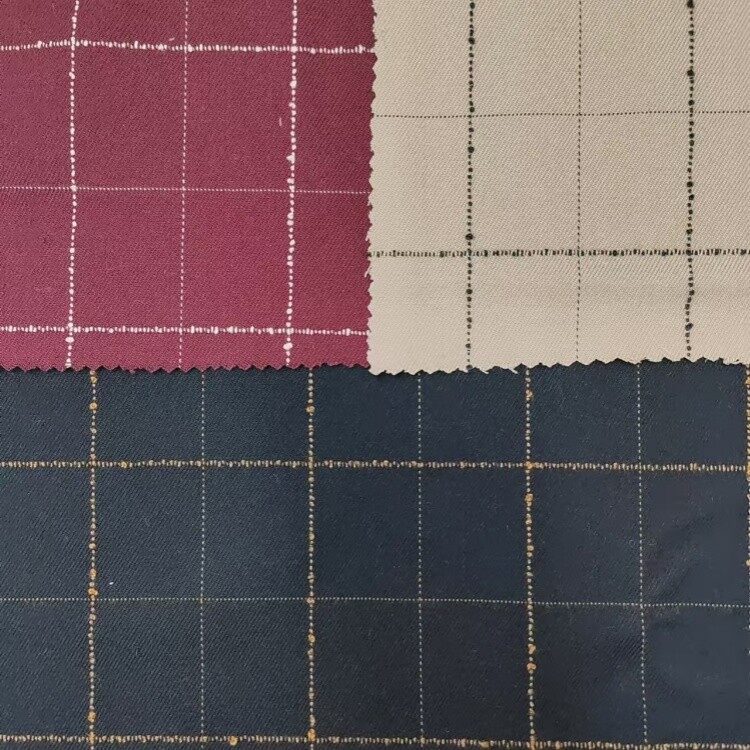 black and beige check poly rayon stretch fabric 2