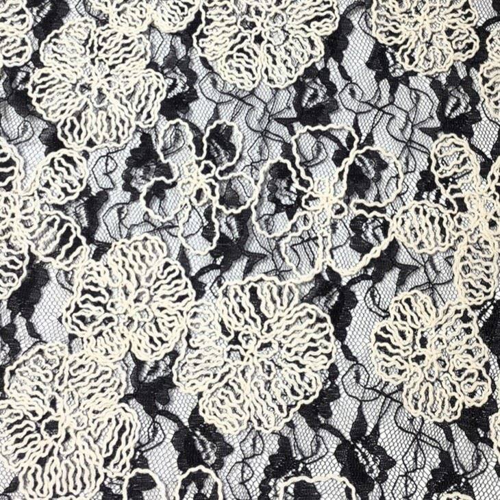 Black And White Cotton Polyester Lace Fabric