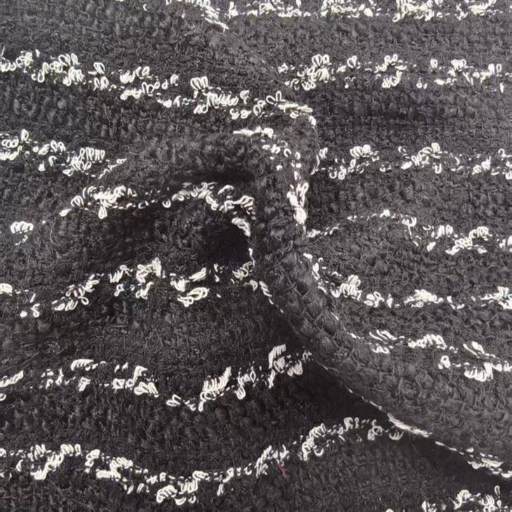 Black White Striped Boucle Tweed Fabric factory