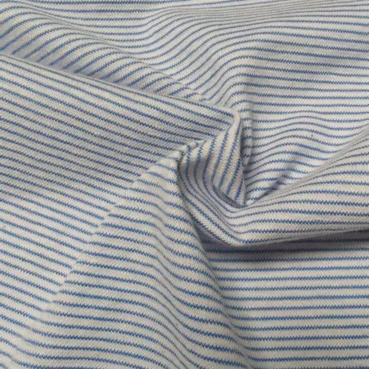 青と白の縞模様の綿のリネンブレンド生地