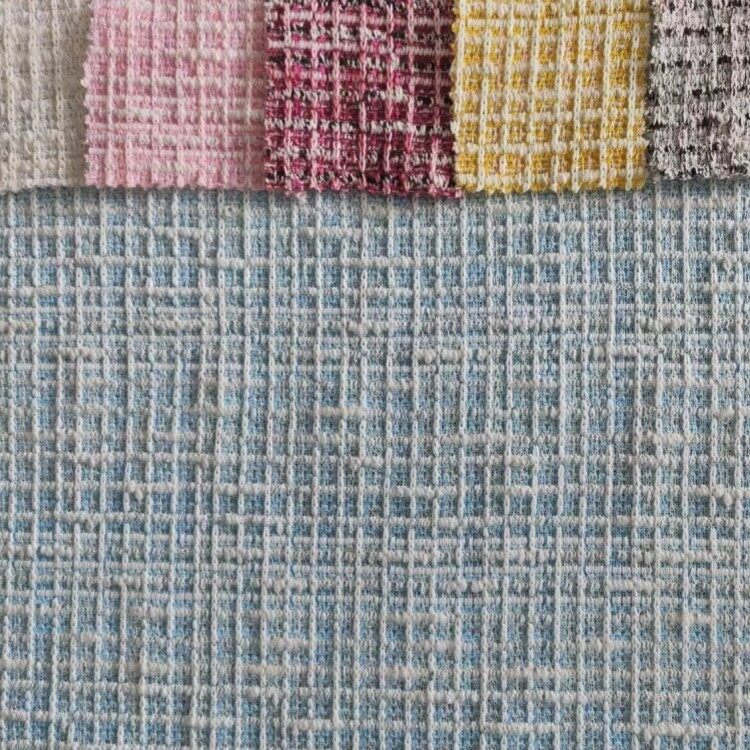 blue bright silk knitted tweed fabric 2