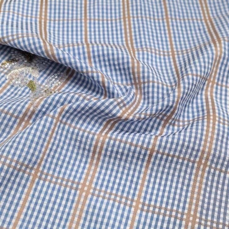 Blue Plaid Yarn-dyed Sequin Embroidery Fabric suppliers
