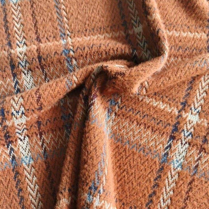 Brown Faux Mohair Plaid Knit Fabric