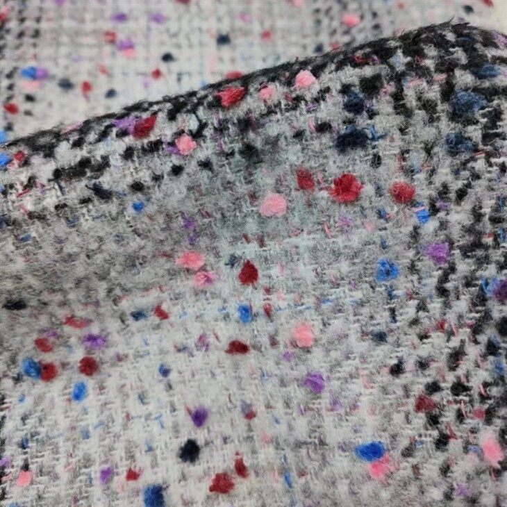 grey check boucle tweed fabric