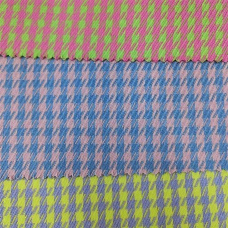 Colorful Houndstooth Check Poly Rayon Stretch Fabric