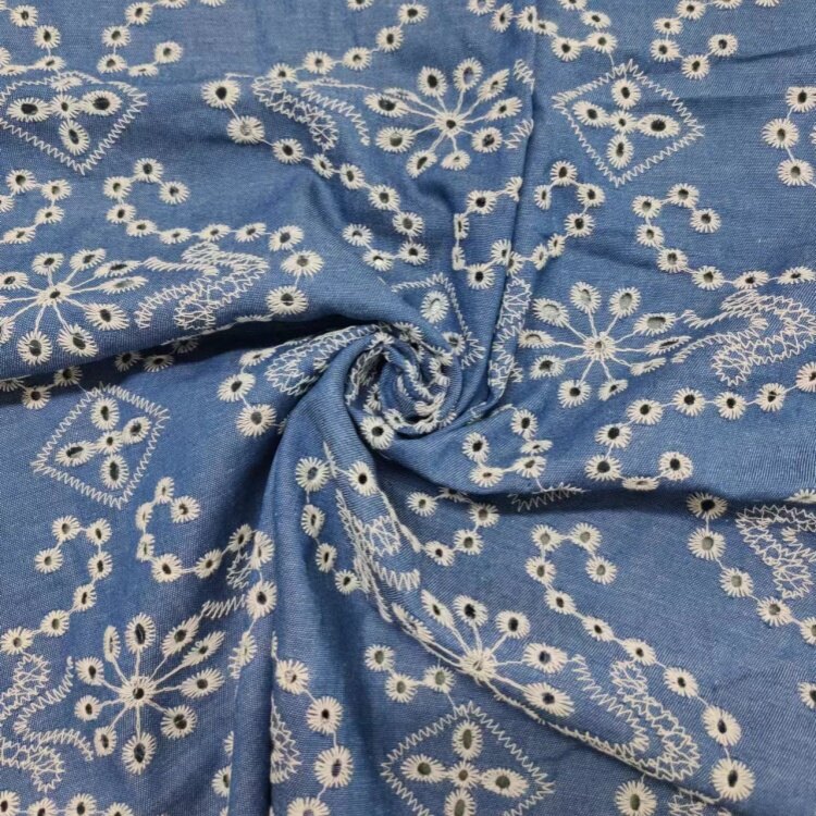 Kain Bordir Katun Denim