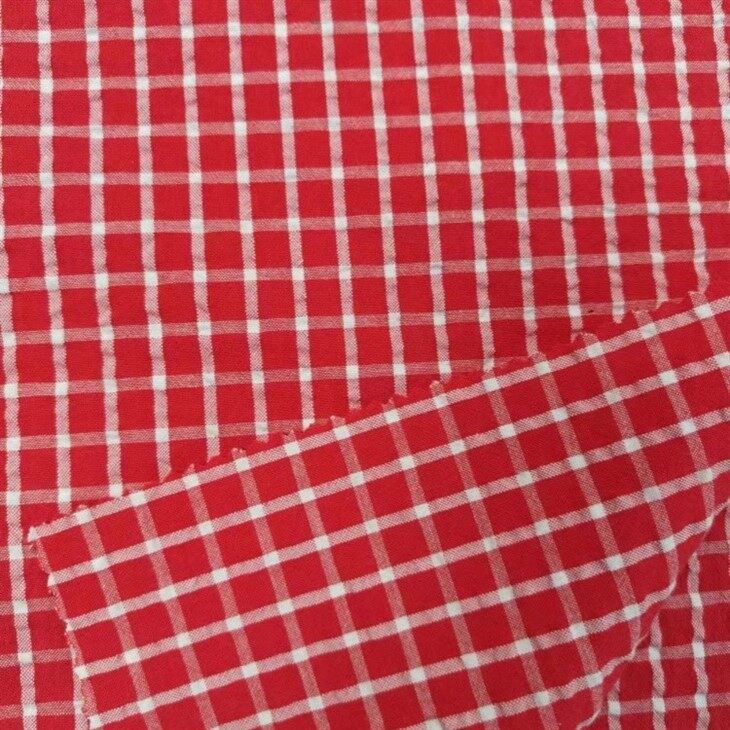 red crinkle seersucker fabric