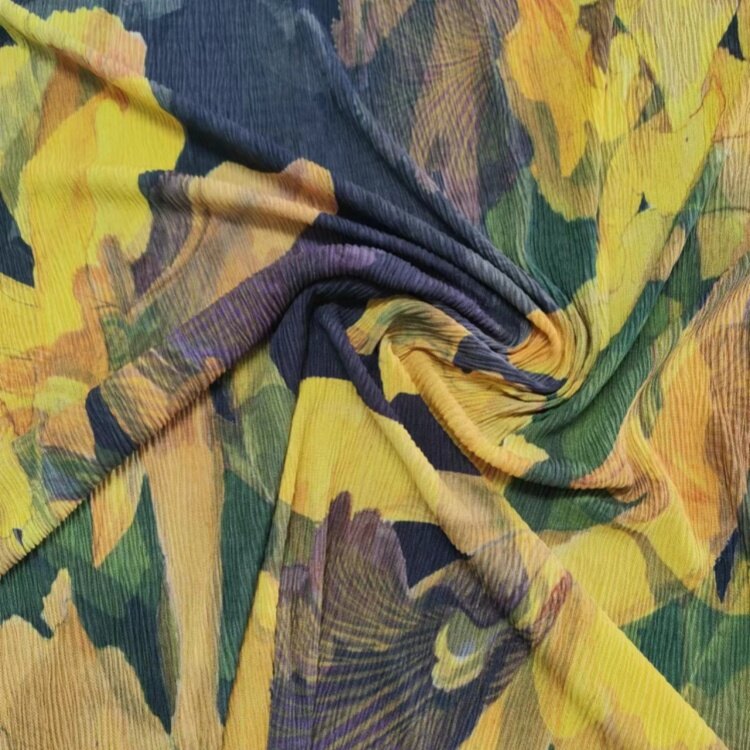 Ткань плиссе с цветочным сетчатым принтом