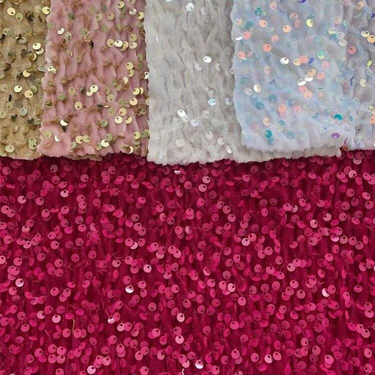 fushsia velvet sequin embroidery fabric 2