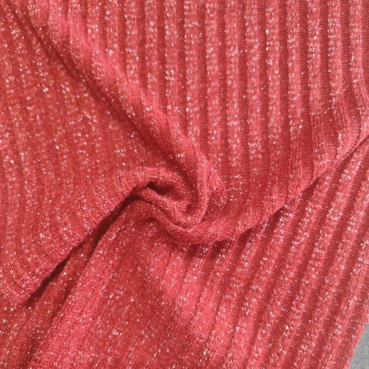 Lurex Rib Poly Stretch Knit Fabric