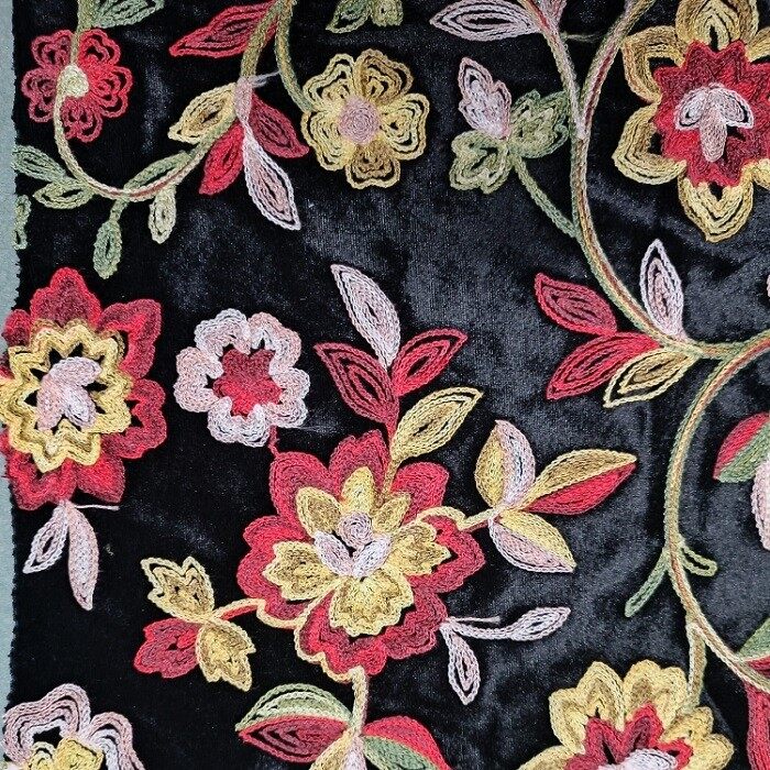Multi-color velvet flower embroidery fabric