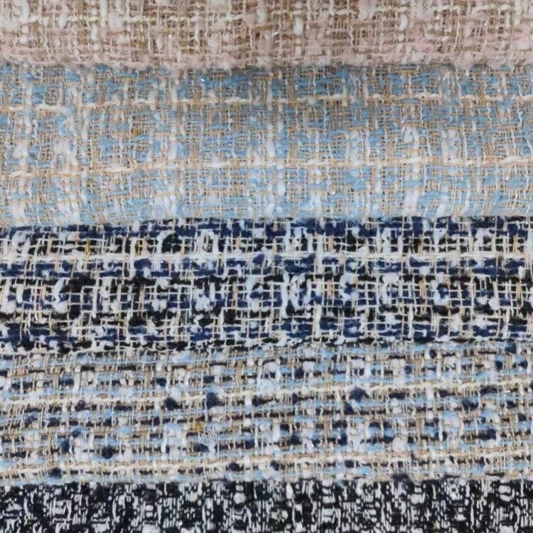 pink gold thread tweed chanel style fabric 5