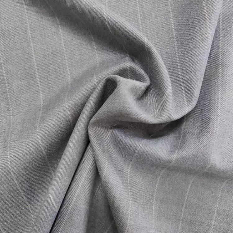 スーツ用ポリレーヨン糸染めストライプ生地